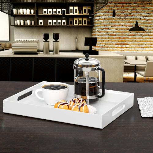 NIUBEE Acrylic Serving Tray 12x20 Inches -Spill Proof- White Decorative Tray Organiser for Ottoman Coffee Table Countertop with Handles