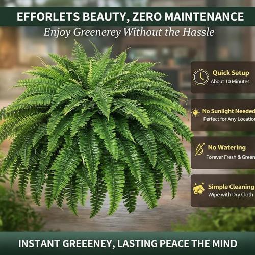 45in Ferns Artificial Plants Large, UV Resistant Artificial Ferns, Artificial Plants Outdoor, Weatherproof Faux Boston Fern Realistic Fake Plants for Porch Home Garden Patio (1, 38 Branches)