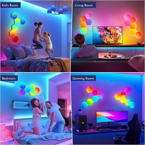 10 pack Large Hexagon LED Lights for Bedroom, Smart Home Gaming LED Wall Lights RGB-IC Gaming Room Decor Work with Alexa Google Assistant, Voice/App Control, Music Sync, DIY Modular Light Panels, 10 Pack