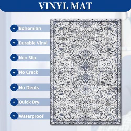 SALLOUS Vinyl Floor Mat for Home, 5' x 8' Waterproof Area Rug for Living Room, Non-Slip Area Rug for Under Dining Table, Vinyl Hard Floor Protector Mat for Bedroom, Kitchen, Bathroom (Grayish Blue)