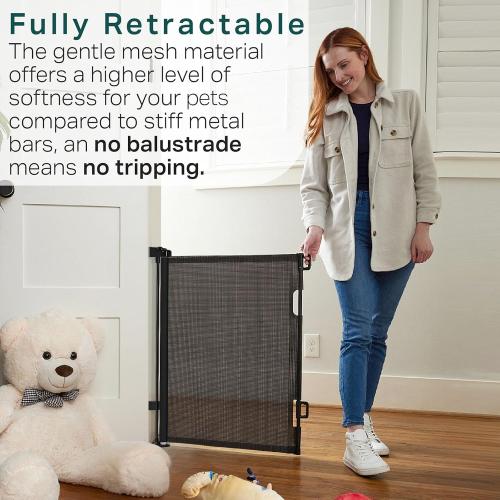 Cumbor Retractable Baby Gates - Wide Dog & Child Fence for The House, 33 Tall, Extends to 76, Extra Long Mesh Pet Safety Gate for Stairs, Doorways & Hallways, Porch, Indoor/Outdoor (Black)