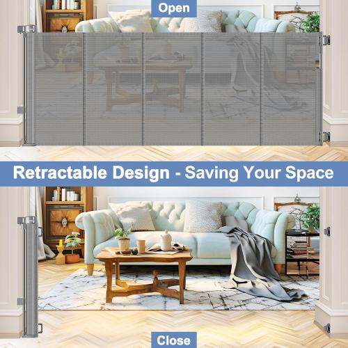 BLACK Reinforced Retractable Dog Gate with Support Strip 60 Wide Retractable Outdoor Gate for Decks Mesh Dog Gate Retractable Indoor Retractable Pet Gate for Dogs Retractable Mesh Gate Retractable Cat Gate
