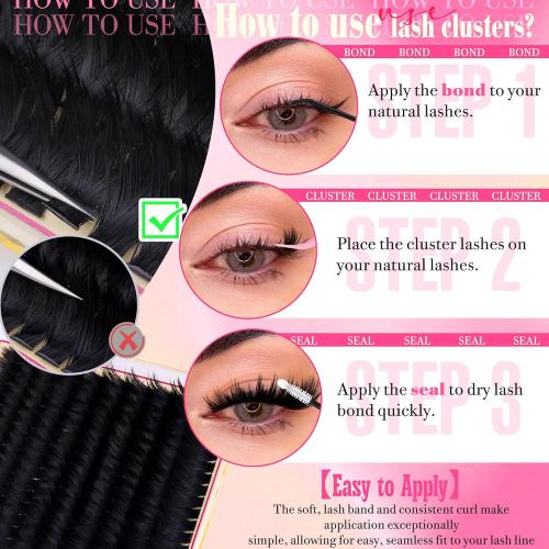 Volume Lash Clusters with Spiky Manga Lash Clusters 300D Eyelash Clusters 10-18MM Thick Wispy D Curl Cluster Eyelash Extensions 3D Fluffy Cluster Eyelash Extensions by FANXITON