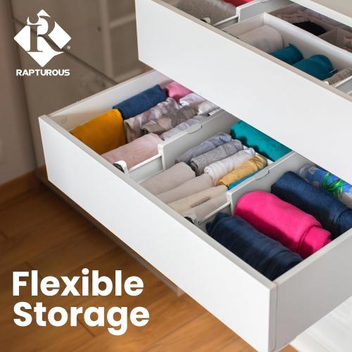 RAPTUROUS Adjustable Drawer Dividers, 4 Tall, Expandable 11-17, 6-Pack, Non-Slip for Deep Drawers in Kitchen, Bedroom, and Closet (White)