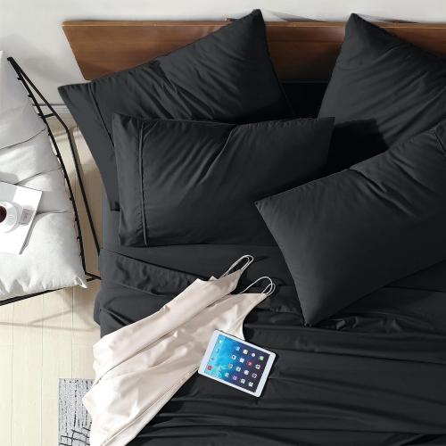 Swift Home Twin 4-Piece Microfiber Sheet Sets (Includes 1 Bonus Pillowcase), Ultra-Soft Brushed - Extremely Durable - Easy Fit - Wrinkle Resistant, Twin, Black