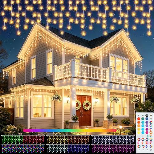 35 Colors Icicle Lights for Outside, 48FT Icicle Christmas Lights | Outdoor Roof Christmas Lights with Remote, Color Changing LED Hanging String Lights for Roof Window Halloween Decorations