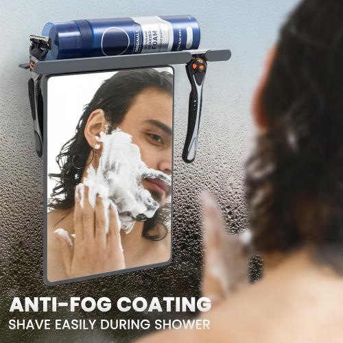 TAILI Shower Mirror Fogless for Shaving with Razor Holder, Fog Free Shower Mirror Suction Wall Mounted for Men & Women, Shatterproof, Removable, Rust-Proof & Waterproof, Grey