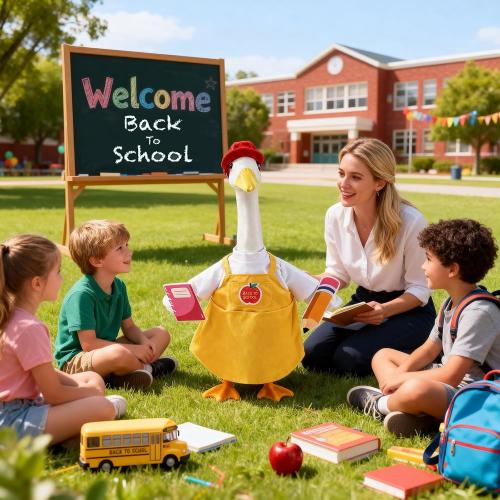 Back to School Porch Goose Outfits,23 Inch Cement Plastic Statues Porch Goose with Pencil and Notebook, Classroom Goose for First Day of School, Outdoor, Garden, Yard, and Patio Decor