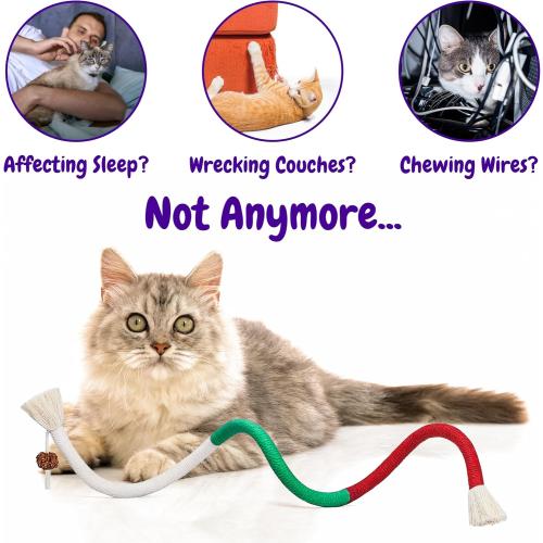 Cat Chew Rope - 3 Pack Cat Chew Ropes for Teeth Cleaning, Kitten Teething Toys with Stick to Transfer Chewing from Wires to Cotton String