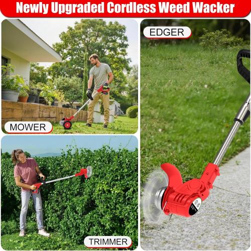 Electric Weed Wacker Cordless Weed Wacker Eater Battery Powered with 2 X 21V Batteries & Wheel & 15 Blades, 3-in-1 Stringless Grass Trimmer/Edger Lawn Tool/Brush Cutter for Garden Yard