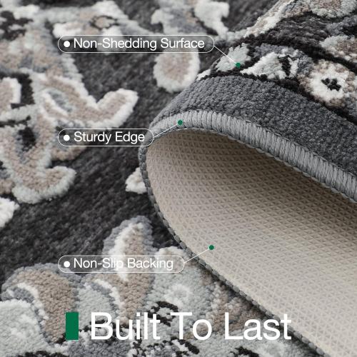 LUMI Indoor Door Mat 36x59, Vintage Non-Slip Washable Thin Entry Mat,Floral | Rubber Backing, Soft Surface, Elegant Pattern, Easy Care, Durable, High Traffic Area (Kids, Dog, Muddy Boots)