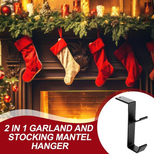 6 Pack 2 in 1 Christmas Garland and Stocking Mantel Holders Fireplace Stocking and Garland Hanger for Xmas Holiday Party Decoration Home