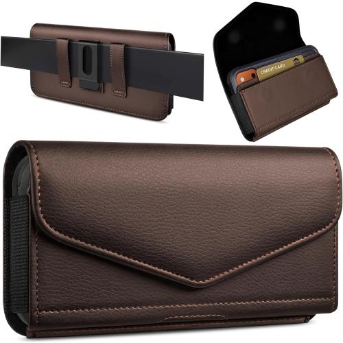 Leather Cell Phone Holster with Card Holder and Belt Clip Protective Case for Samsung Galaxy Ultra S25 S24 S23 S22 S21 S20 A17 A16 A15 A14 A13, Motorola G Stylus 5G, XL-Coffee