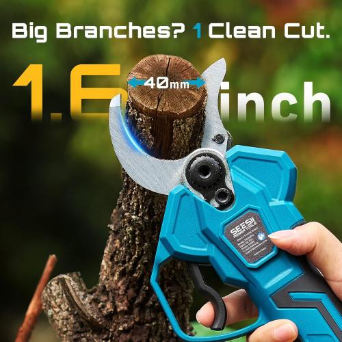 SEESII Electric Pruning Shears Cordless: Up to 1.6 Cutting Diameter Power Pruner - 2 Pcs 4.0Ah Batteries, Brushless Motor, Extra SK5 Blade, 4 Modes Adjustable Branch Cutter for Tree Flower Trimming