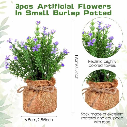 Tobeelec 3 Pcs Babys Breath Artificial Flowers in Small Burlap Bag Vases -Gypsophila Faux Flowers Farmhouse Home Coffee Table Bookshelf Office Desk Decorations Kitchen Dining Room Fake Plants Indoor