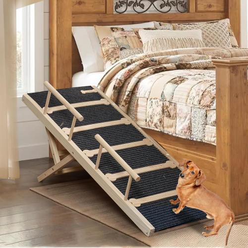 Wooden Dog Ramp for High Bed, 47.2 Long Non-Slip Dog Ramp for Couch, 6 Adjustable Heights from 15.7 to 28 with Side Rails Anti-Slip Traction Mat for Small Medium Large Dogs(Up to 160 Lbs)