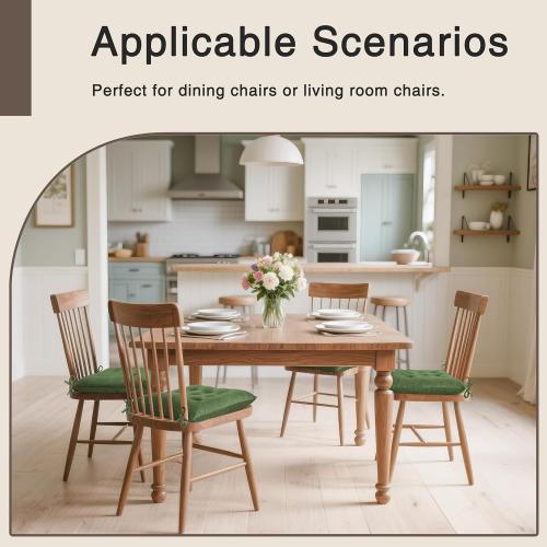OVOV 4 Pack Chair Cushions for Dining Chairs Soft Seat Cushions for Kitchen Desk Chairs Square Chair Pads with Ties (15.5x15.5 Green)