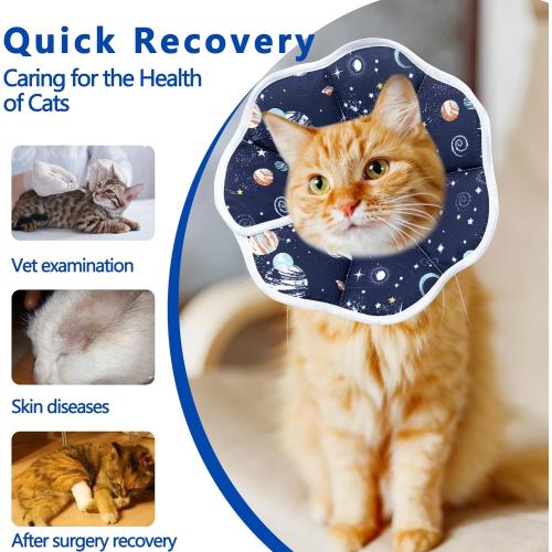 Soft Adjustable Cat Cone Collar - Comfortable Recovery Collar for Cats After Surgery (Dark Blue, Medium)