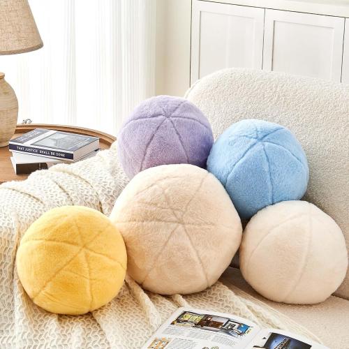 3 PCS Uvvyui Ivory Ball Pillow, 8 Cute Mini Round Throw Pillow Faux Rabbit Fur Room Decorative Throw Pillow, Ball Shaped Pillow Plush Cushion for Couch, Sofa, Bedroom