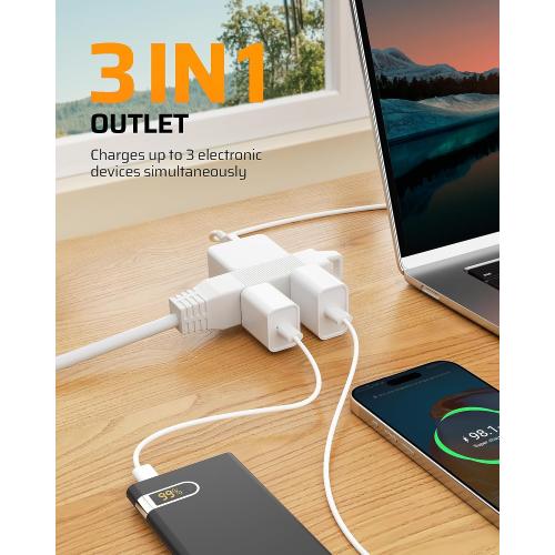 DEWENWILS 360° Rotating Flat Plug Extension Cord, 15FT Extension Cord Rotating Plug, 3 Prong 16/3C Grounded Flat Power Cable for Indoor Narrow Space, 13A/125V/1625W SJT-3, ETL Listed, White