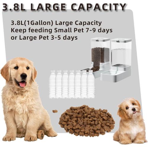 Gravity Pet Feeder and Water Dispenser Set, Automatic Dog Feeder and Dog Water Dispenser for Dogs Cats Pets Animals Large Capacity(3.8L)
