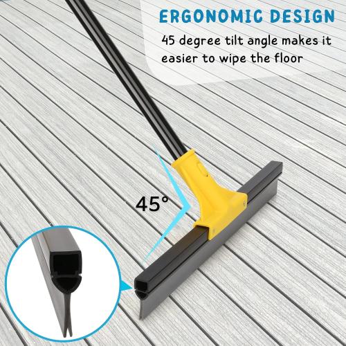 Squeegee Broom for Floor, Heavy Duty Rubber Wiper with Long Handle for Bathroom Tile, Garage Concrete, Deck, Shower Glass, Window Cleaning