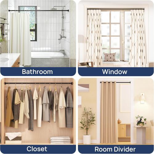 ENJOYBASICS 2 Pack Adjustable Spring Tension Curtain Rods 32 to 66 Inches, Stainless Steel Matte Black Shower Rod No Drilling for Window, Bathroom, Closet, Room Divider, 7/8 Diameter