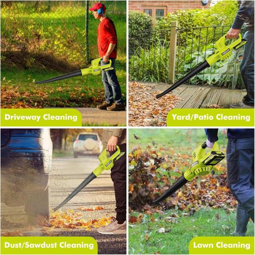 Leaf Blower Cordless - 21V Powerful Electric Leaf Blower with 2 Batteries and Charger, 2 Speed Modes, 2.0Ah Lightweight Battery Powered Leaf Blowers for Lawn Care, Patio, Dust, Blowing Leaves