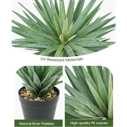 Velener Artificial Agave Plant in Black Pot with Real Stone Pebbles, Large Fake Agave Plants for Indoor and Outdoor-15 inches Tall, 81 Leaves