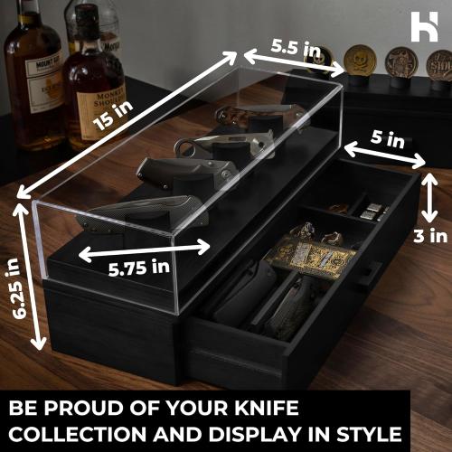 Holme & Hadfield Premium Knife Display Case for up to 10 Knives – Handcrafted Wooden Pocket Knife Organizer for Collections – Birthday Gift for EDC Collectors – Luxury Built to Last