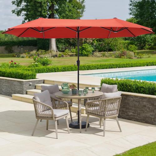 HERA'S PALACE 13 ft Large Patio Umbrella, Double-Sided Twin, Outdoor Market Umbrella with Crank Handle, Powerful UV Protective, Orange Red