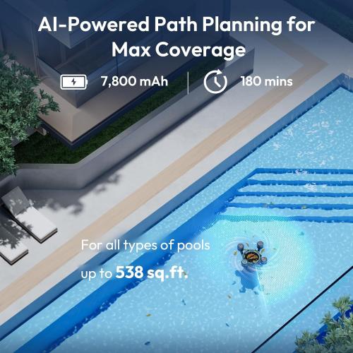 Size 538 sq ft F10 Robotic Surface Skimmer, Pool Cleaner with Powerful Suction, Dual Motor, 5L Filter, Dual Cleaning Modes, Smart App Control, One-Tap Docking, LED, AI Navigation, for Pools up to 538 Sq.Ft.