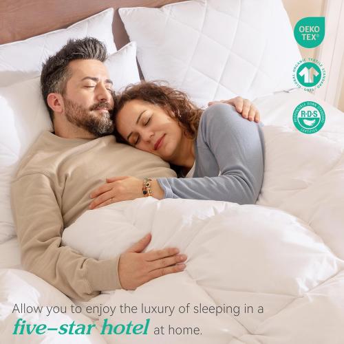 Three Geese White Goose Feather Cotton Pillows Standard Size- Soft 600 Thread Count 100% Cotton, Medium Firm,Soft Support Surround Fill Cotton (Standard Size:Pack of 2)