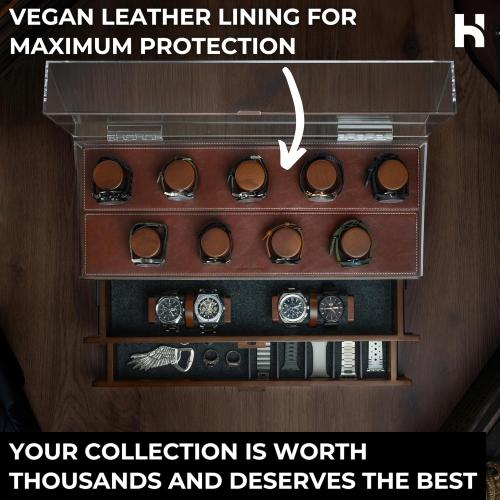 Holme & Hadfield Premium 17-Slot Wooden Watch Display Case – Extra Large Handcrafted Men’s Watch Box with Two Drawers – Birthday Gift for Crazy Collectors – Luxury Built to Last