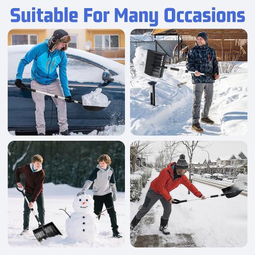 Snow Shovel for Driveway Car Garage, 47 Inch Portable Lightweight Snow Removal with D-Grip Handle, Non-Slip Sponge and Durable Aluminum Blade for Garden Car Camping Outdoor (Black)