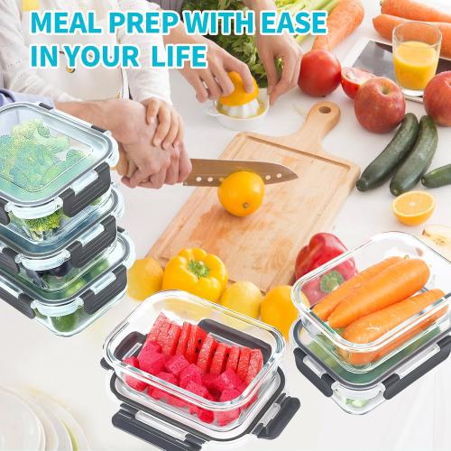 Skroam 9 Pack Glass Meal Prep Containers, 22 OZ Glass Airtight Food Storage Containers with Lids, Pantry Kitchen Storage Containers for Lunch, Food Storage, Meal Prep, Lunch Bento Boxes