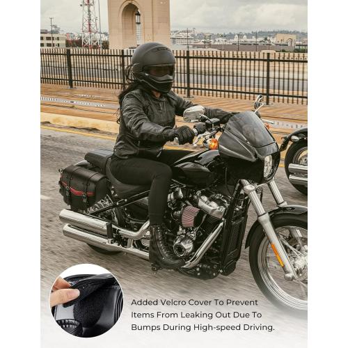 KEMIMOTO Motorcycle Saddle Bags PU Leather Saddlebags Waterproof with Cup Holder 18L Capacity Compatible with Softail Dyna Road King Universal