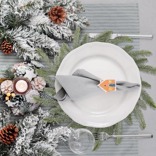 Christmas Placemats Set of 6 Round Greenery Place Mats Xmas Circular Artificial Wreath Dining Table Decor Winter Fake Plants Branches Mats for Kitchen Accessories (Norfolk and Powder Snow)