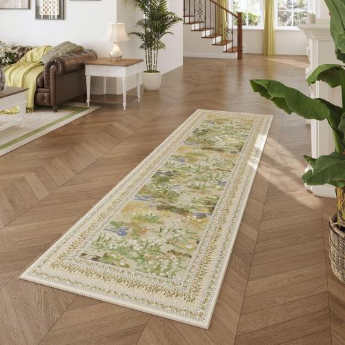 Rugcomf Runner Rug Impressionist-Style Vintage Kitchen Rugs Non Slip Washable Soft Carpet Runner for Kitchen Laundry Bedroom Bathroom, Beige