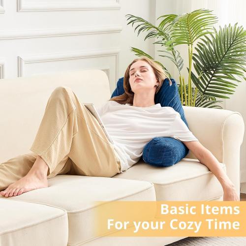 Sasttie Reading Pillow, Velvet Back Pillow for Bed Sitting Up, Adult Back-Rest Support Cushion with Arms for Sit Up on Couch, Sofa, and Floor, Dorm Essentials, Reading Accessories, Navy