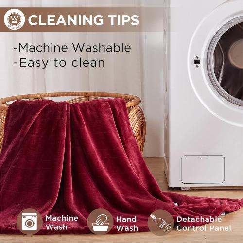 Westinghouse Queen Size Electric Heating Blanket - 10 Levels, Auto Shut Off, Fast Heating - Machine Washable (Queen, 84x90 Inches, Wine Red)