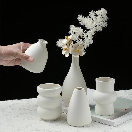 Set of 16 White Ceramic Bud Vases, Minimalist Boho Small Pampas Grass Flower Vase for Farmhouse Home Decor, Wedding Centerpiece, Shelf and Table Decoration