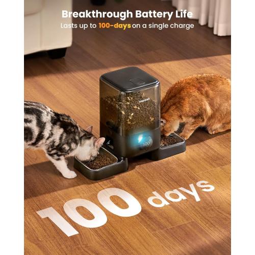 oneisall Cordless WiFi Automatic Cat Feeder for 2 Cats, Rechargeable 100-Day Battery Operated Auto Cat Feeder, 20 Cups/5L Timed Cats Food Dispenser Automatic for Large Kibble, Smart App Control