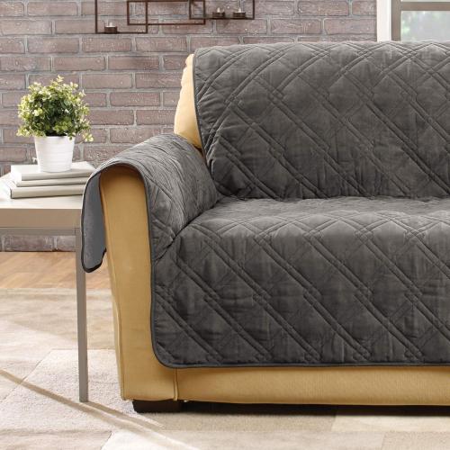 SureFit Home Décor SF44892 Microfiber Universal Cushion Sofa Quilted Furniture Throw Pet Couch Cover, Polyester, Machine Washable One Piece Dark Gray