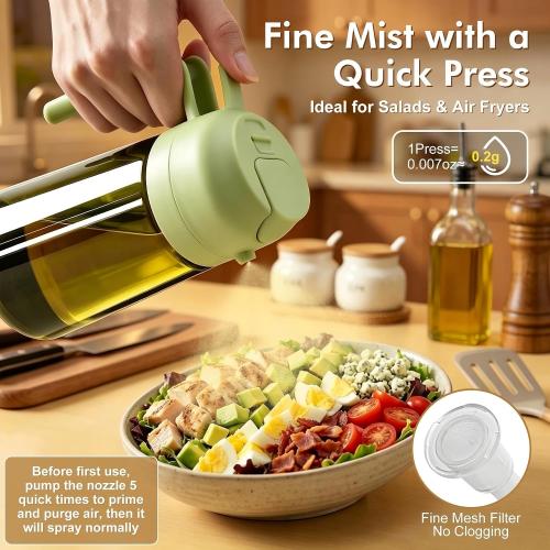 Poshetion 2 in 1 Olive Oil Sprayer for Cooking, 16oz Light-Proof Oil Dispenser for Kitchen, Leak-Proof Oil Spray Bottle for Air Fryer, Salad, BBQ, Baking, Grilling - Black & Green