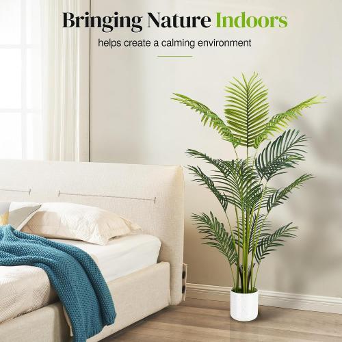 Artificial Palm Tree 4FT, Suntee Fake Tree with White Tall Planter 2 Pack, Faux Tropical Areca Floor Plant in Pot, Artificial Silk Plant for Home Office Living Room Decor Indoor