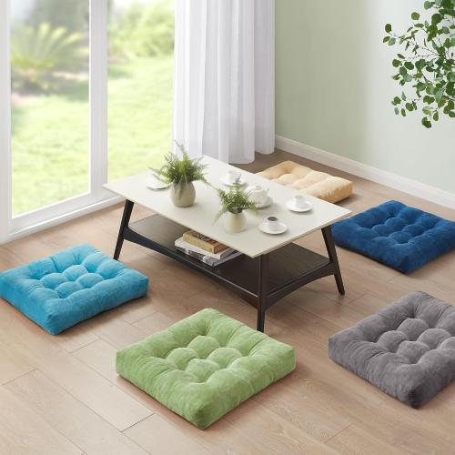 Meditation Floor Pillow Set of 2, Square Large Pillows Seating for Adults, Tufted Corduroy Cushion for Living Room Tatami, Green