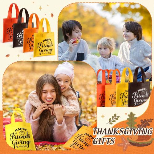 Sweetude 36 Sets Friendsgiving Gift Bags Reusable Non Woven Bags with Handles Happy Friendsgiving Totes for Friends Thanksgiving Party Favors
