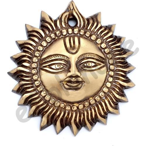 eSplanade 4 Brass Sun God Smiling Surya Bhagwaan Idol Statue Sculpture Wall Hanging
