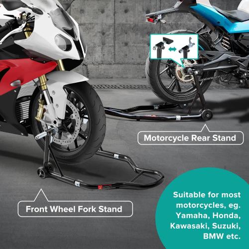 Motorcycle Stand 850LB Sport Bike Front and Rear Wheel Lift Swingarm Paddock Stands Black, U L